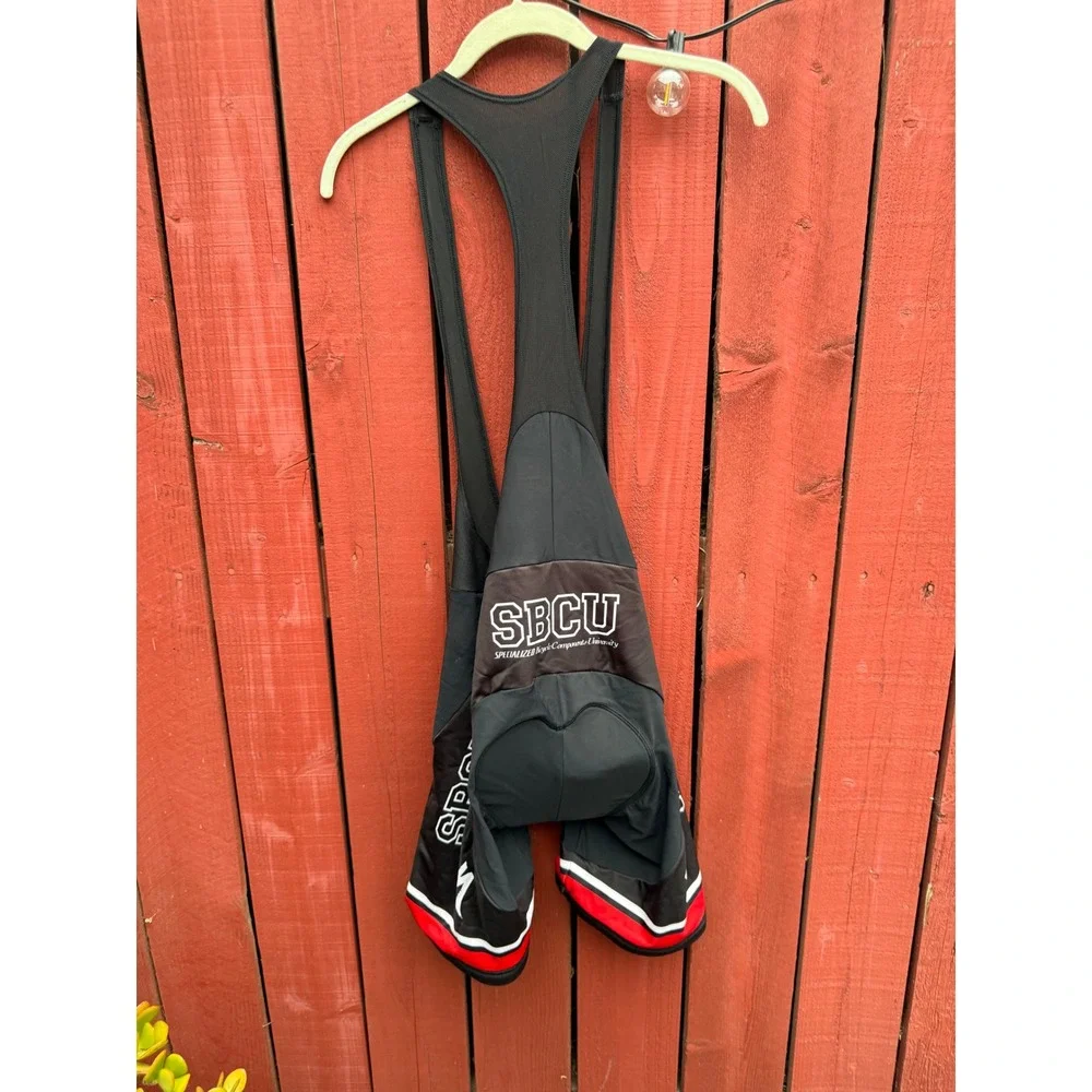 Specialized SBCU Men's Large Cycling Bib Shorts Black Red Padded 80/20 Spandex